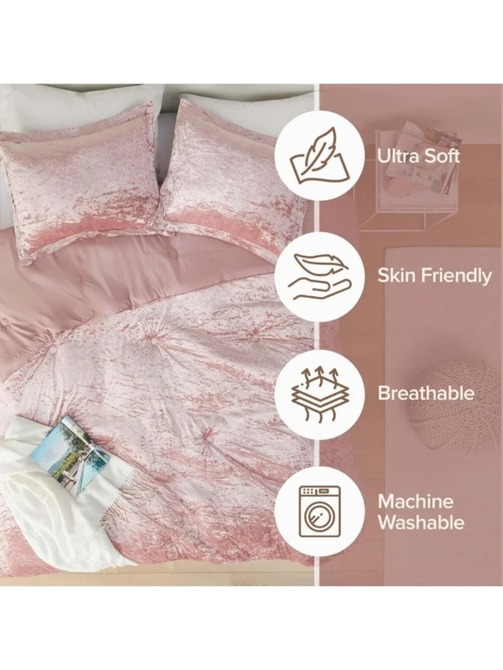 Luxe Velvet Comforter Set, Soft Brushed Microfiber, Cozy All-Season Bedding